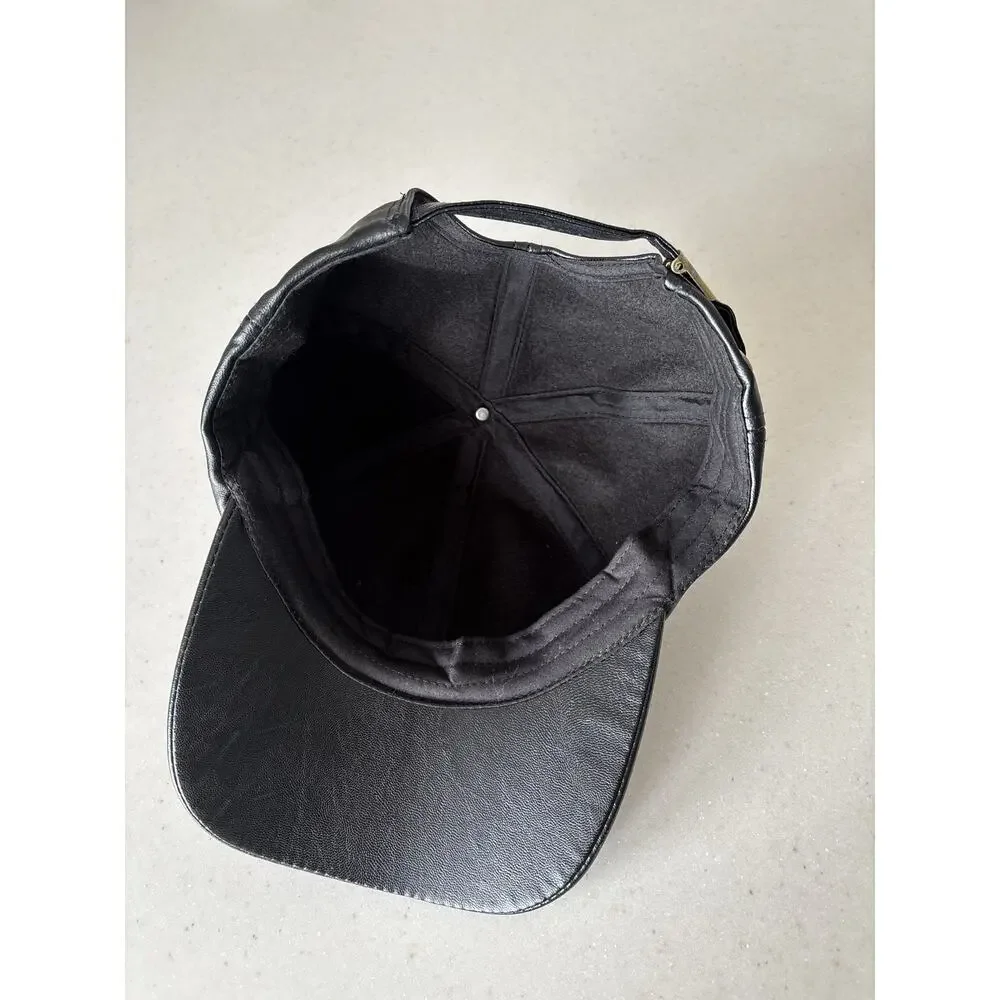 Black Faux Leather Adjustable Baseball Cap - Picture 4 of 4